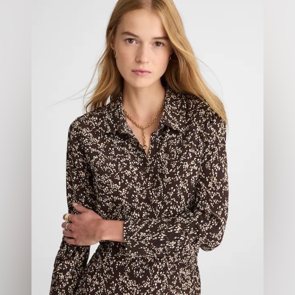 Madewell Ruched Midi Shirt Dress Size 12 Black Ivory Floral NWT - Picture 2 of 14